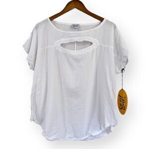 NEW Oh My Gauze Womens 2 L/XL Apple Blouse Cutout Top Cap Sleeve Snow White